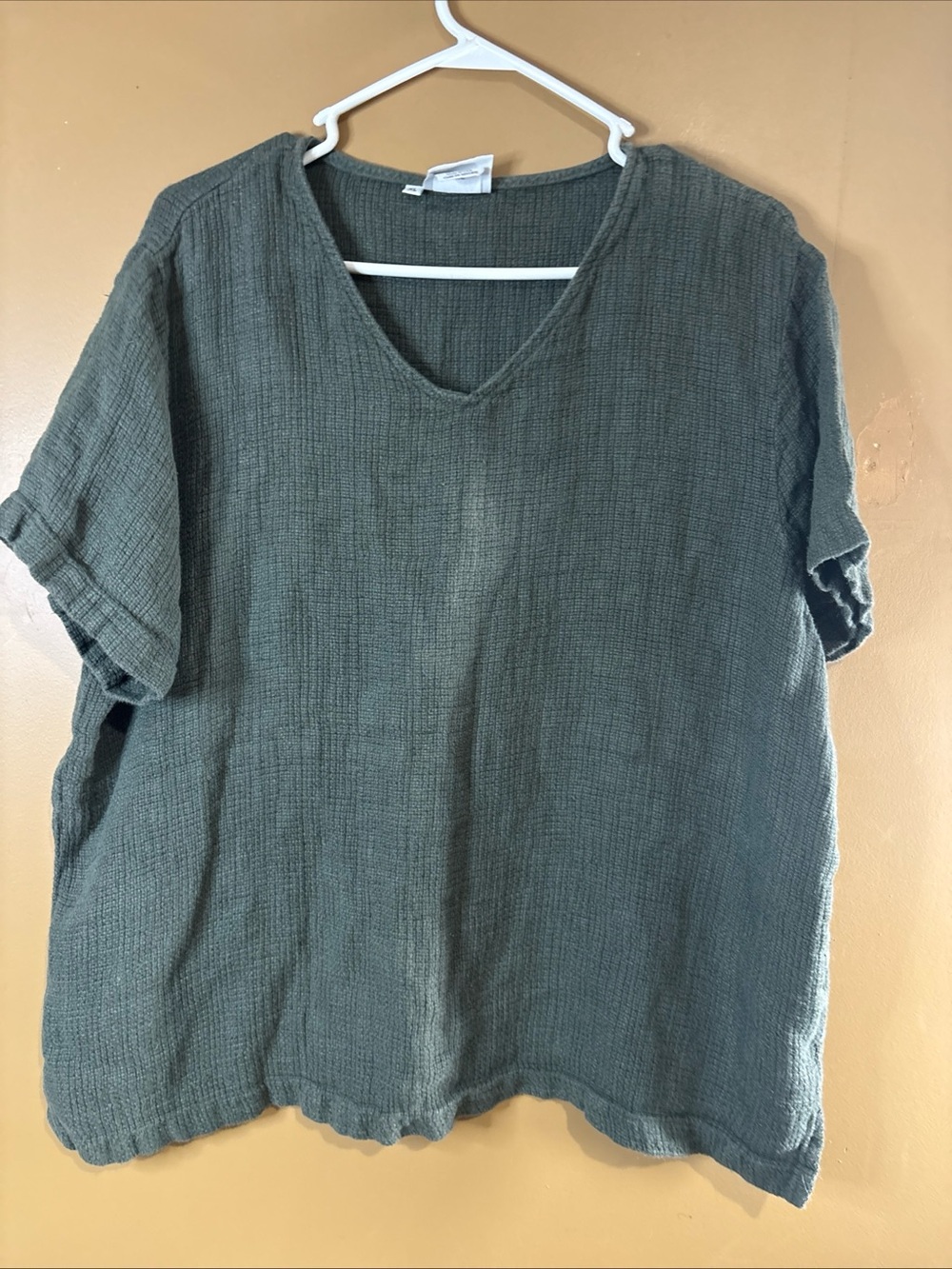 HC1009 Hot Cotton Green Linen Short Sleeve Women's Shirt Size XLarge